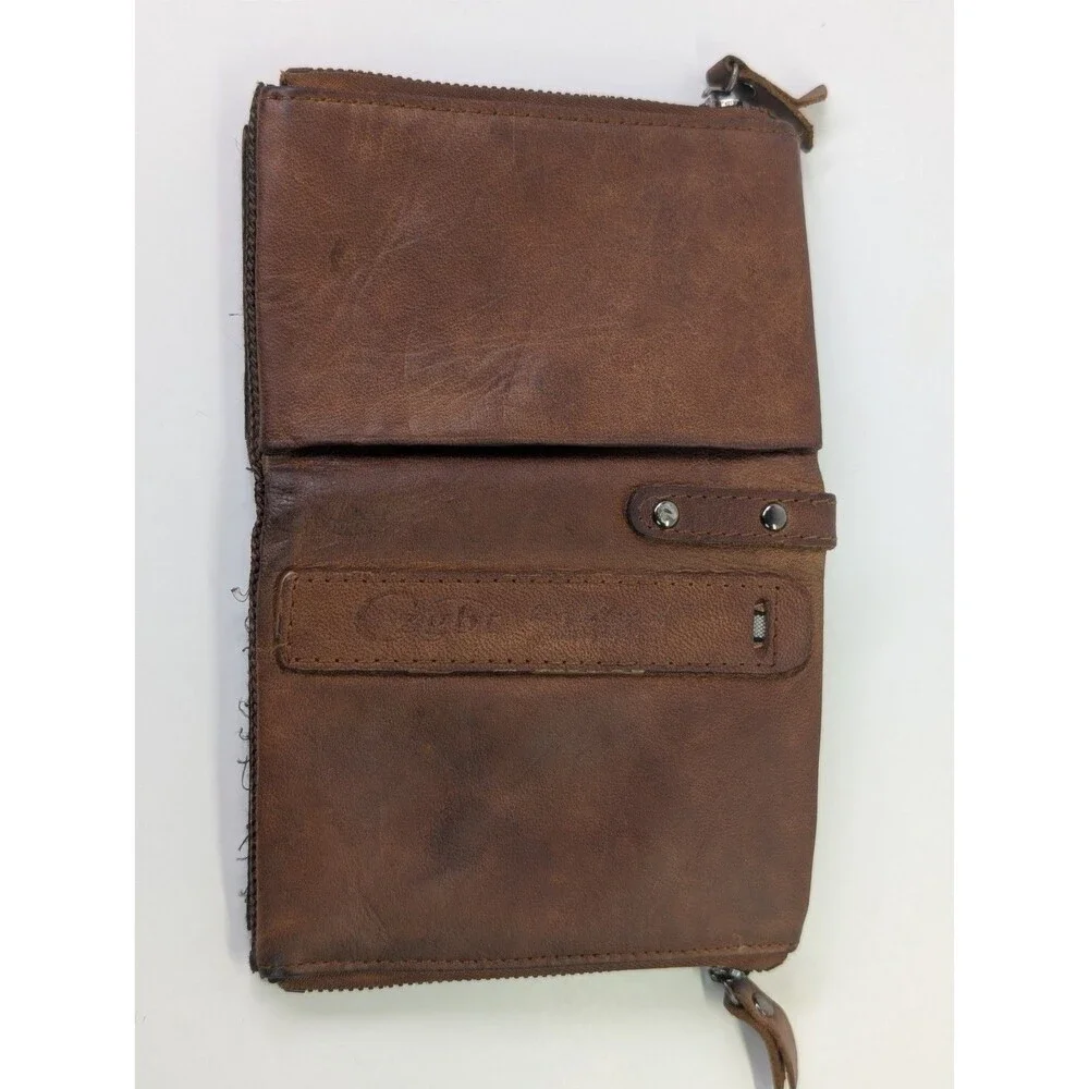 GEBI Product Genuine Leather Bifold Zip Around Wallet Brown Distressed Card...